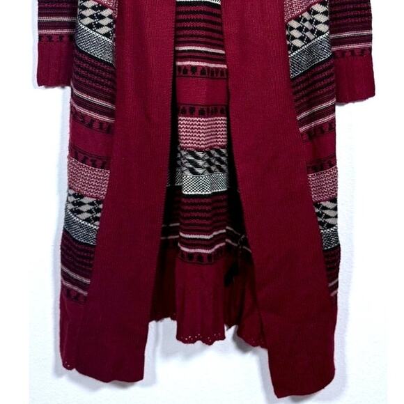 BB Dakota Long Cardigan Duster Sweater Open Front Knit Size Small Red Black - Picture 5 of 10